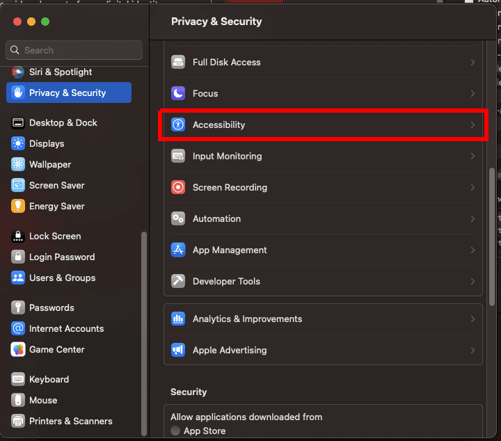 Go to Accessibility permissions